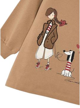 Vestido Mayoral de felpa evasé camel para menina.