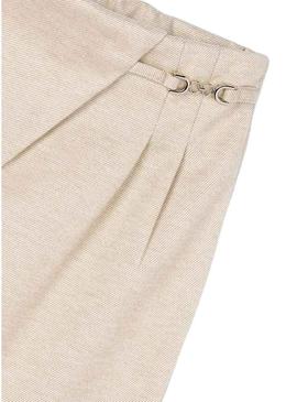 Calça Mayoral de malha com pregas em bege para menina.