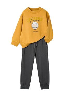 Conjunto de moletom de beisebol amarelo e cinza da Mayoral para meninos.