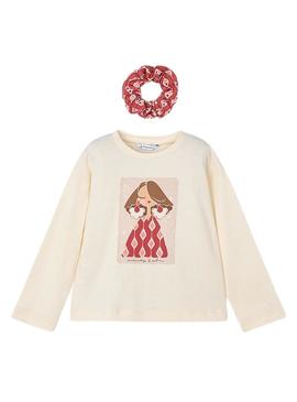 Camiseta Mayoral com elástico bege para menina.