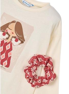 Camiseta Mayoral com elástico bege para menina.