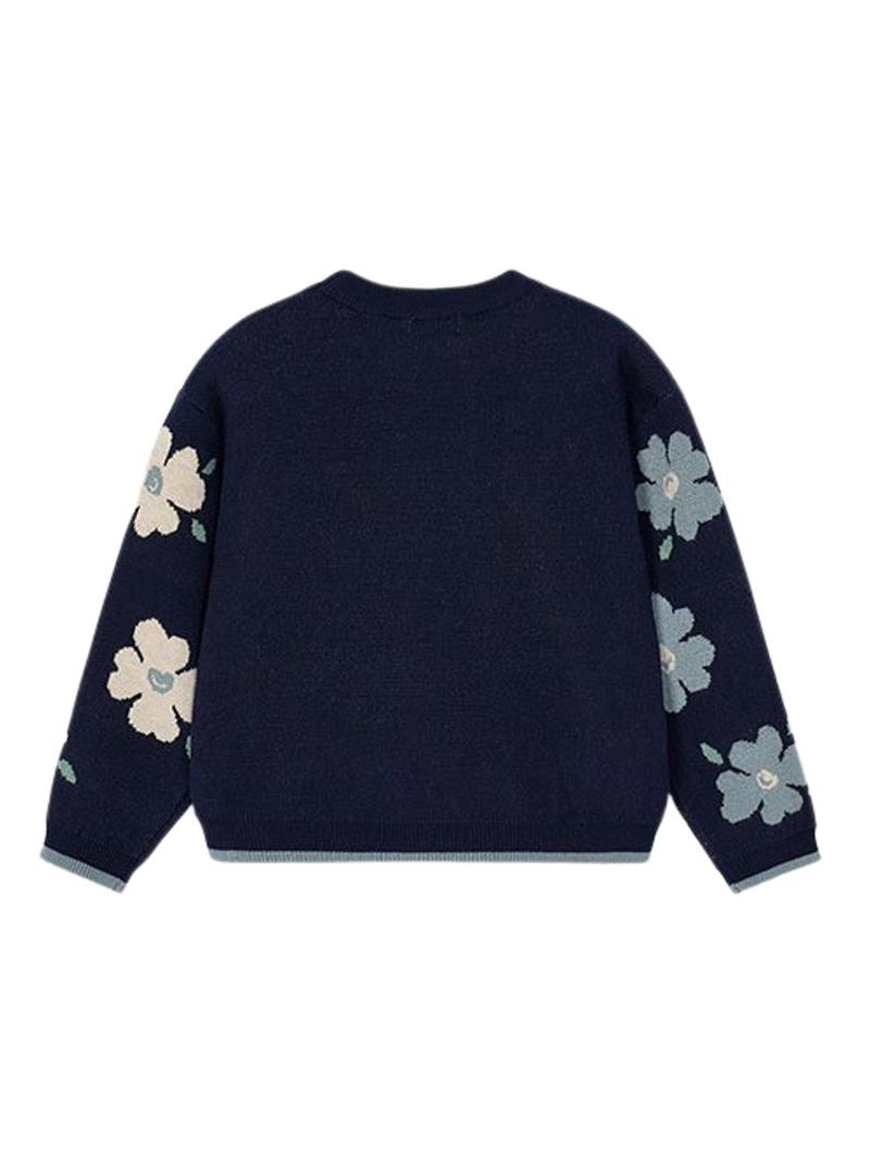 Camisola Mayoral jacquard flores marinho para menina.
