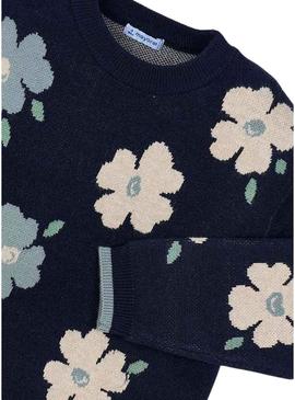 Camisola Mayoral jacquard flores marinho para menina.