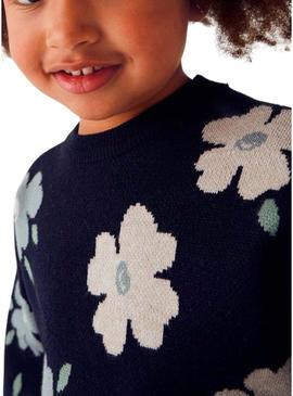 Camisola Mayoral jacquard flores marinho para menina.