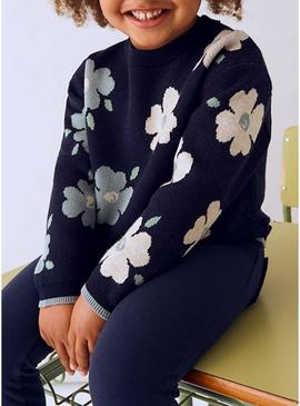 Camisola Mayoral jacquard flores marinho para menina.