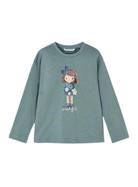 Camiseta Mayoral gráfica verde para menina