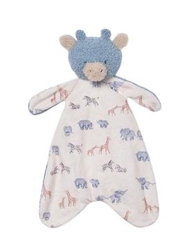 Gugú Mayoral pendura chupeta azul para bebê.