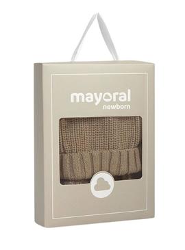 Conjunto Mayoral touca e luvas marrom bebê