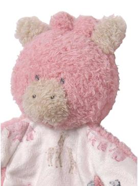 Gugú Mayoral pendura chupeta rosa para bebê.