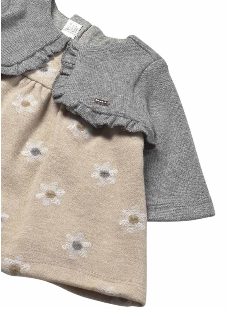 Vestido Mayoral com casaco cinza para bebê.