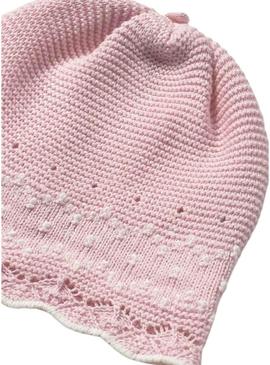 Conjunto de 3 peças tricot rosa para bebê.