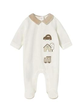 Pijama Mayoral em tundosado com gola bege para bebê.