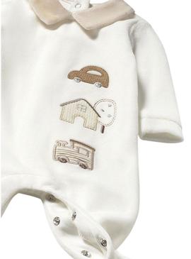 Pijama Mayoral em tundosado com gola bege para bebê.