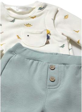 Conjunto 4 peças Mayoral dinossauro para bebê.