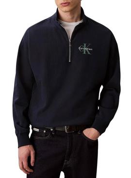 Moletom Calvin Klein com zíper monocromático azul marinho para homem