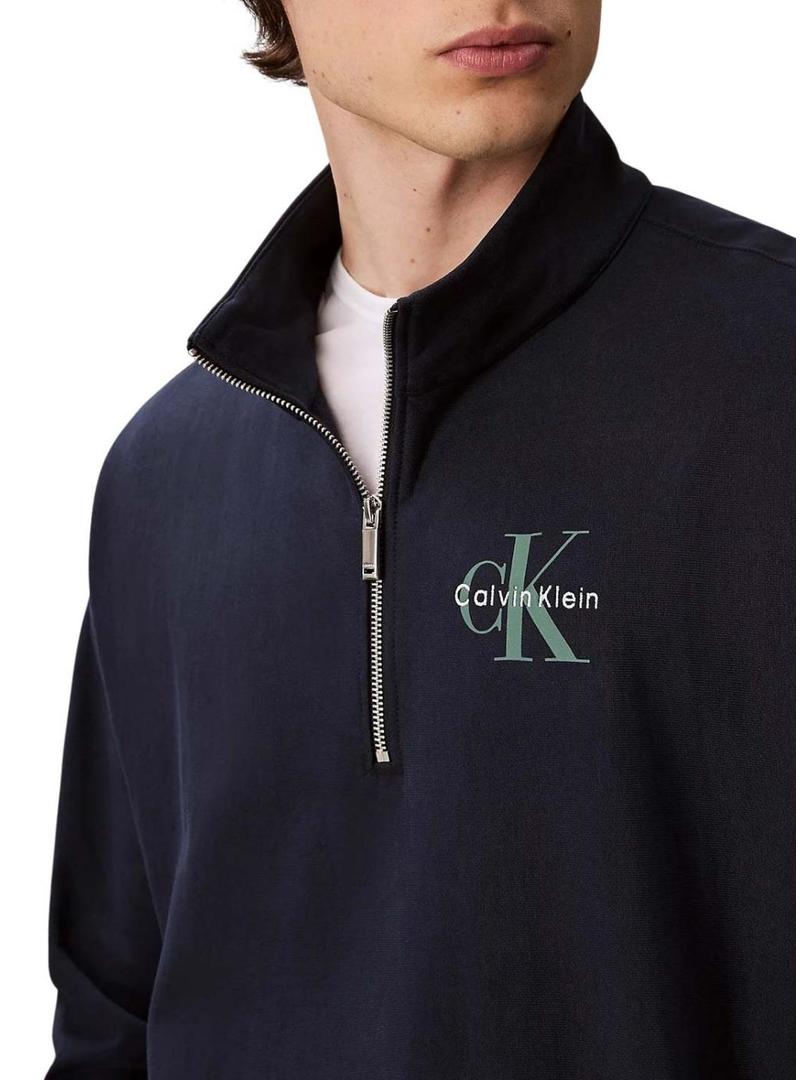 Moletom Calvin Klein com zíper monocromático azul marinho para homem