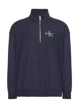 Moletom Calvin Klein com zíper monocromático azul marinho para homem