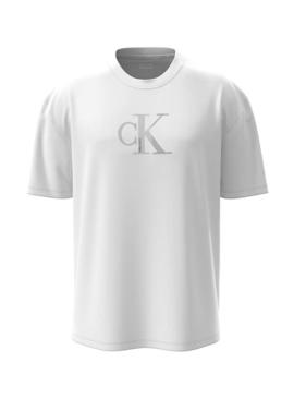 Camisa Calvin Klein Jeans Center Monogram branca para homem.