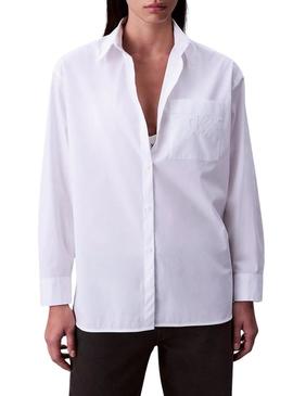 Blusa Calvin Klein Jeans popelina branca para mulher