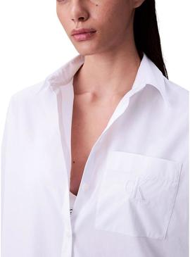 Blusa Calvin Klein Jeans popelina branca para mulher