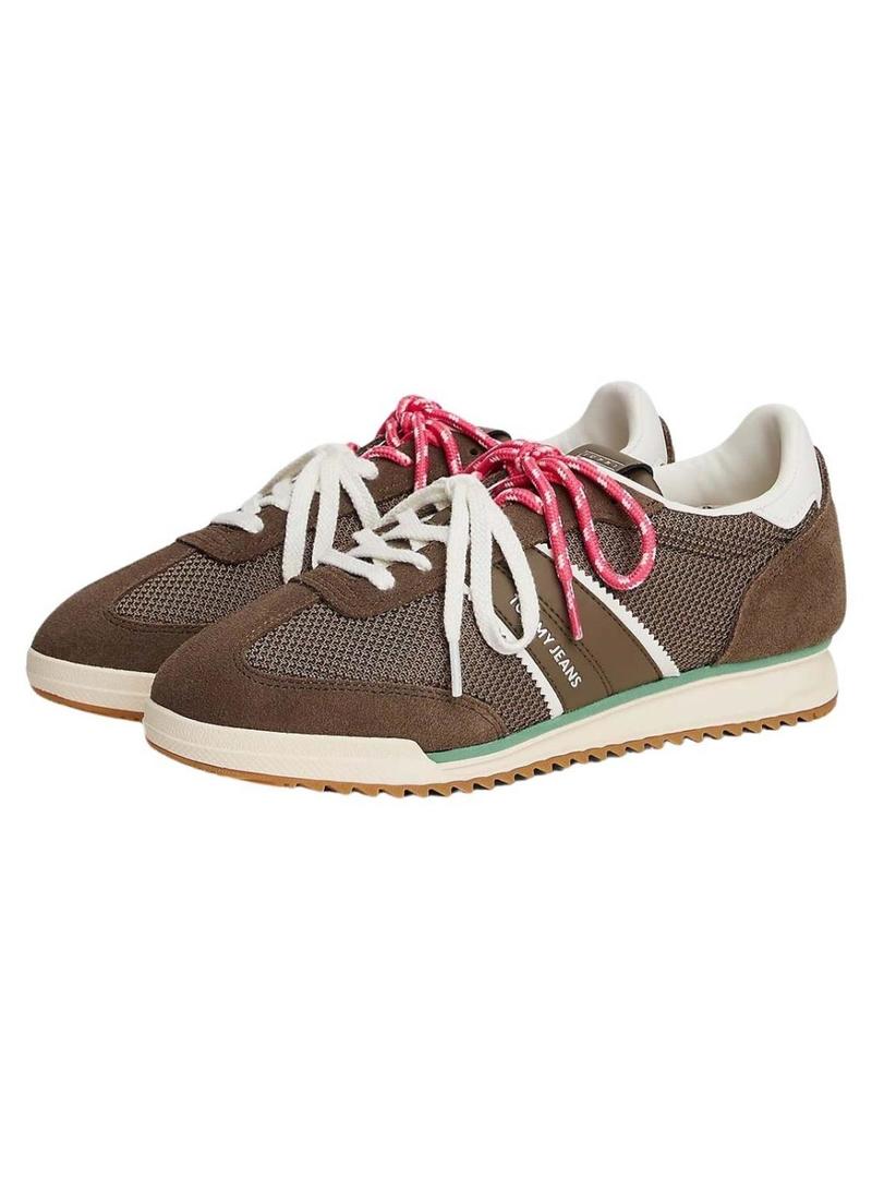 Sapatos Tommy Jeans de duplo cordão marrom para mulher.