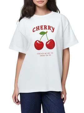 Camiseta Pieces Alfi Together branca para mulher.