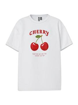 Camiseta Pieces Alfi Together branca para mulher.