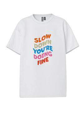 Camiseta Pieces Alfi Slow Down branca para mulher