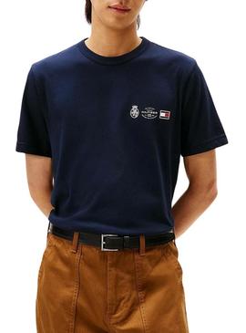 Camisa Tommy Hilfiger Small Crest azul marino para homens.