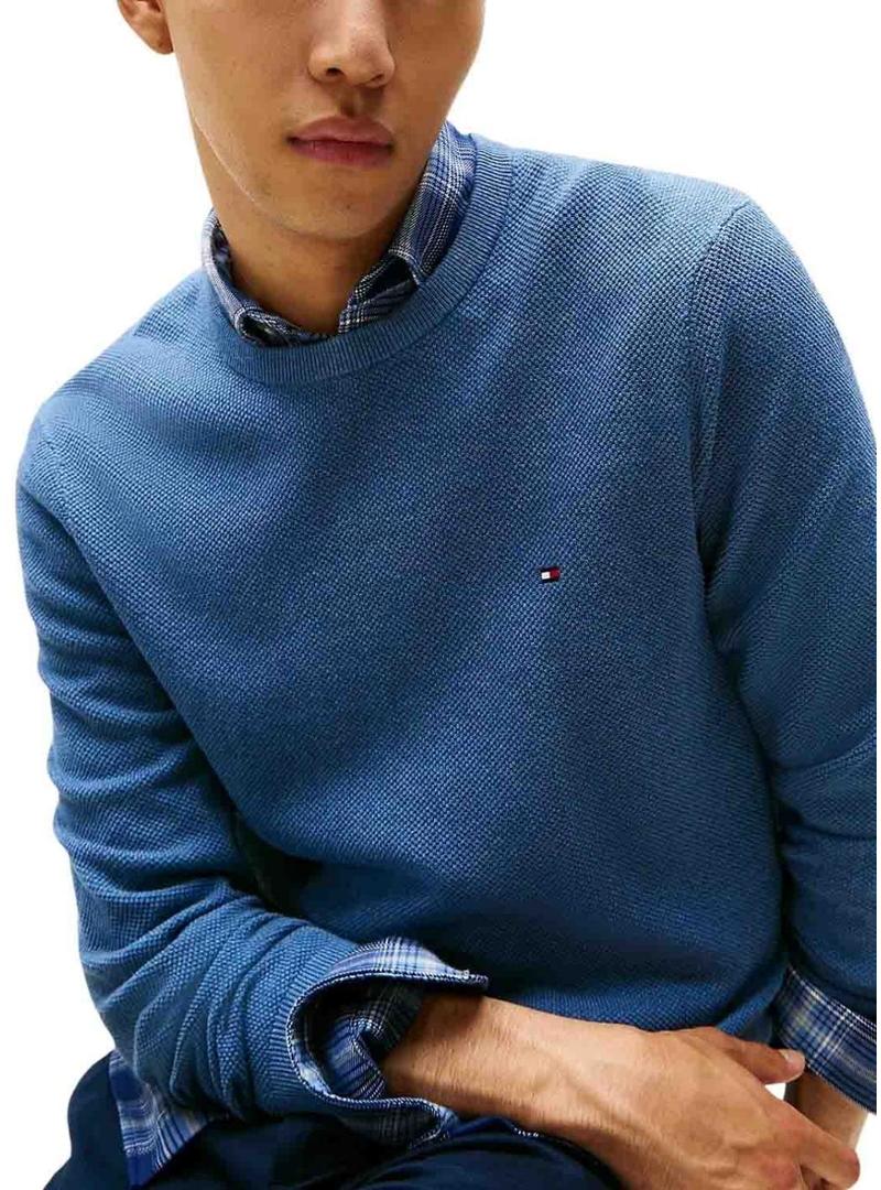 Camisa de malha Tommy Hilfiger Essential Structure azul para homem.