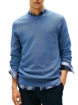 Camisa de malha Tommy Hilfiger Essential Structure azul para homem.