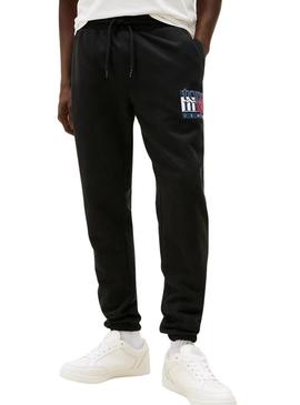 Calça Tommy Jeans Flag slim preta para homens