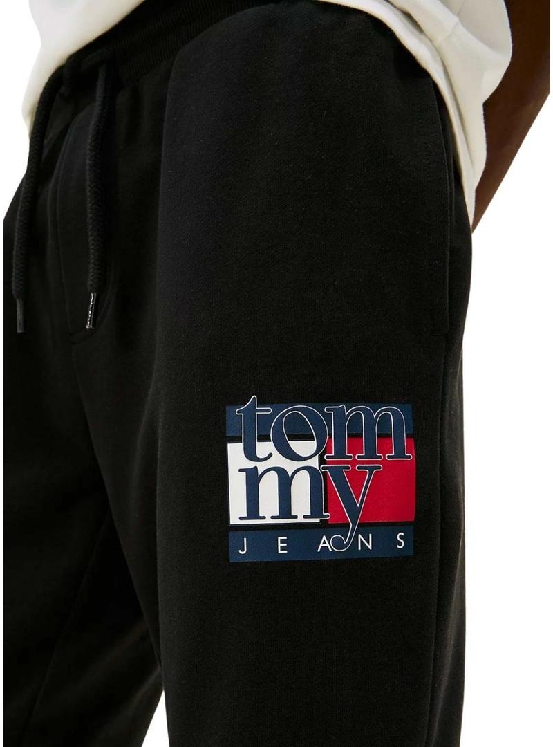 Calça Tommy Jeans Flag slim preta para homens