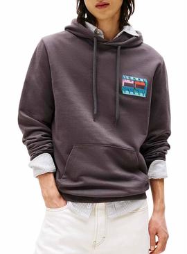 Moletom Tommy Jeans DNA Flag cinza para homem.