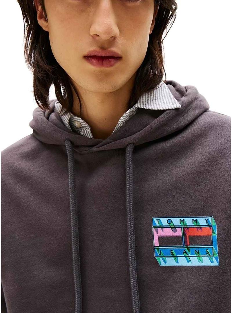 Moletom Tommy Jeans DNA Flag cinza para homem.