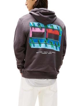 Moletom Tommy Jeans DNA Flag cinza para homem.