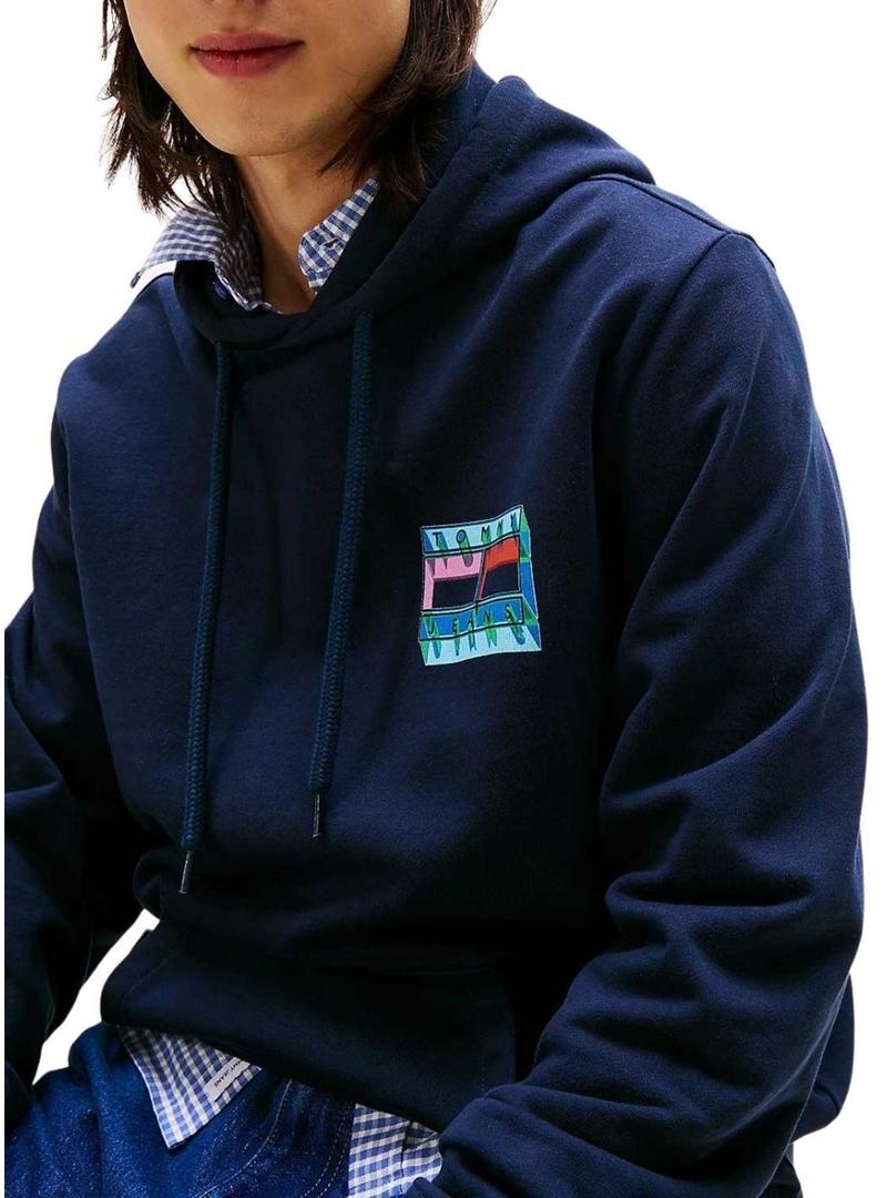 Moletom Tommy Jeans DNA Flag marinho para homem.