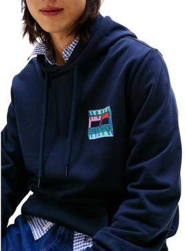 Moletom Tommy Jeans DNA Flag marinho para homem.