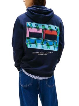 Moletom Tommy Jeans DNA Flag marinho para homem.