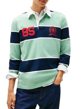 Polo Tommy Jeans rugby de rayas relaxado turquesa para homem