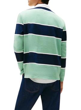 Polo Tommy Jeans rugby de rayas relaxado turquesa para homem