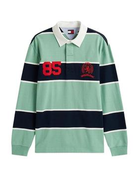 Polo Tommy Jeans rugby de rayas relaxado turquesa para homem