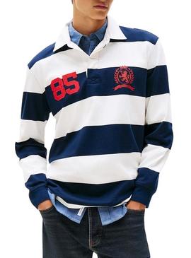 Camisa de rugby listrada azul relaxada para homem da Tommy Jeans.