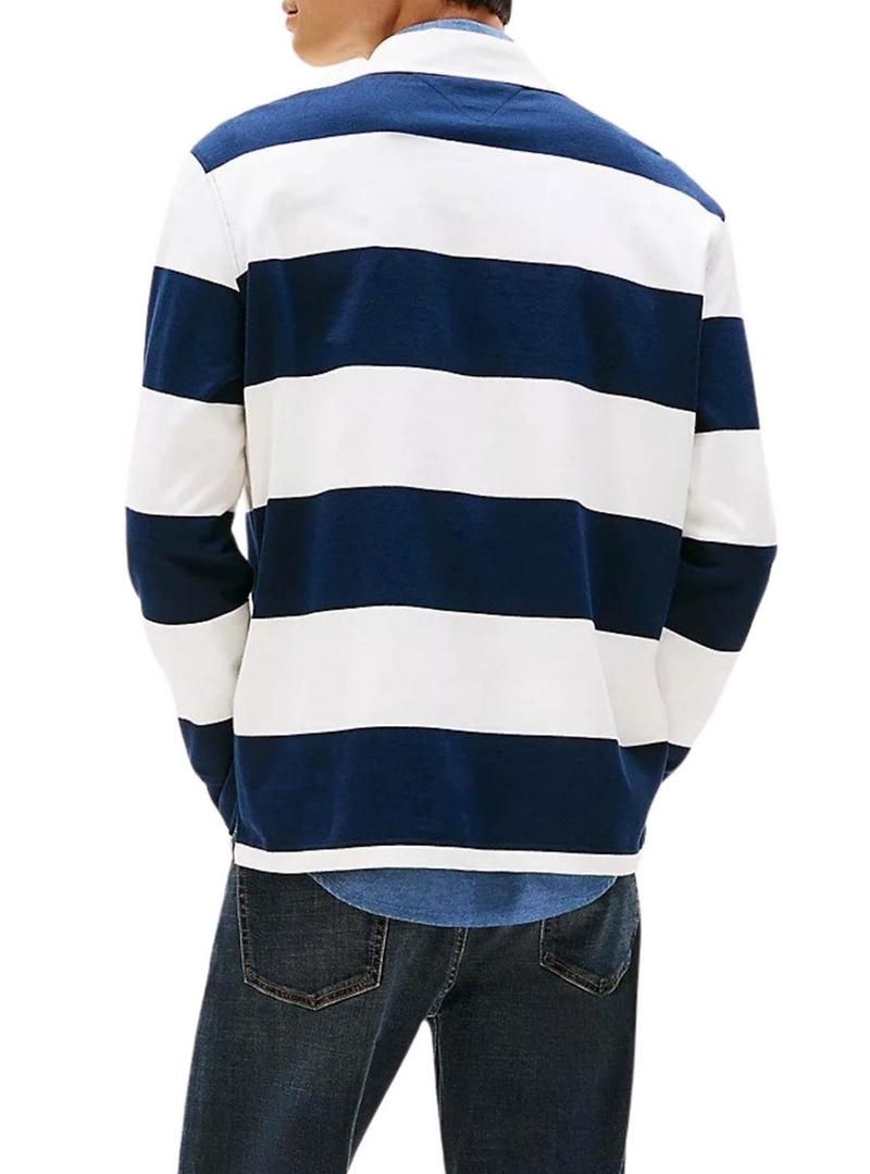Camisa de rugby listrada azul relaxada para homem da Tommy Jeans.