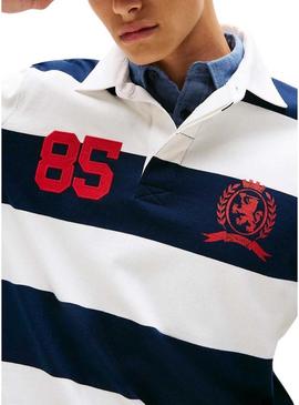 Camisa de rugby listrada azul relaxada para homem da Tommy Jeans.