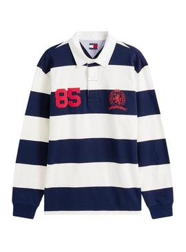 Camisa de rugby listrada azul relaxada para homem da Tommy Jeans.