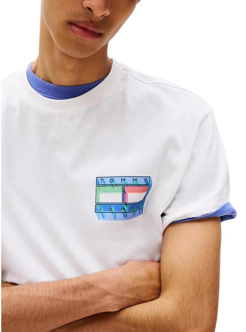 Camiseta Tommy Jeans DNA Flag branca para homem.