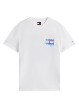 Camiseta Tommy Jeans DNA Flag branca para homem.