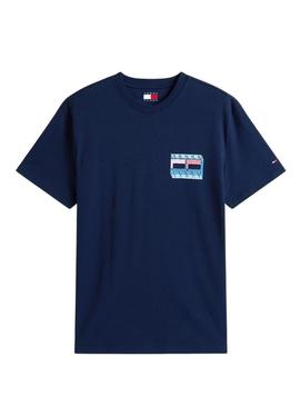 Camiseta Tommy Jeans DNA Flag marinho para homem.