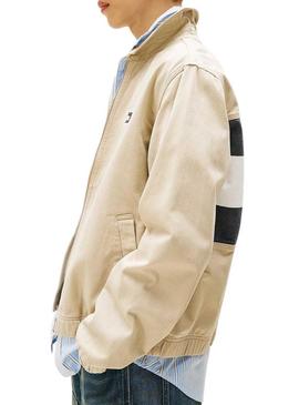 Jaqueta Tommy Jeans Essential Flag bege para homem.